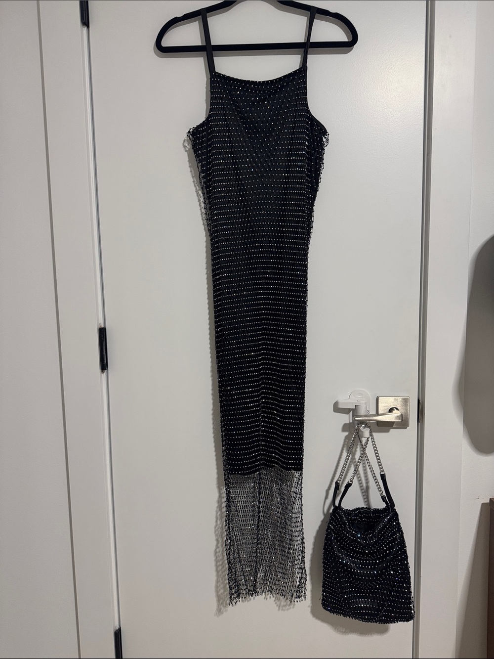 Opening Ceremony Black Rhinestone Net Dress w/ Matching Zara Drawstring Handbag